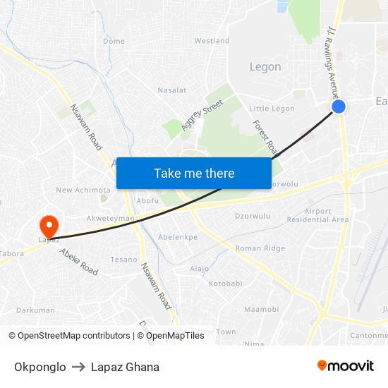 Okponglo to Lapaz Ghana map