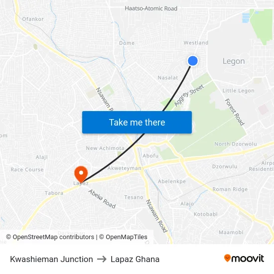 Kwashieman Junction to Lapaz Ghana map
