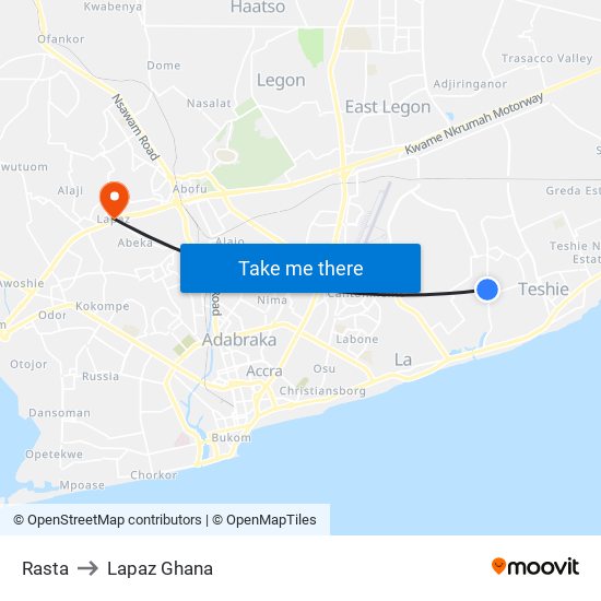 Rasta to Lapaz Ghana map