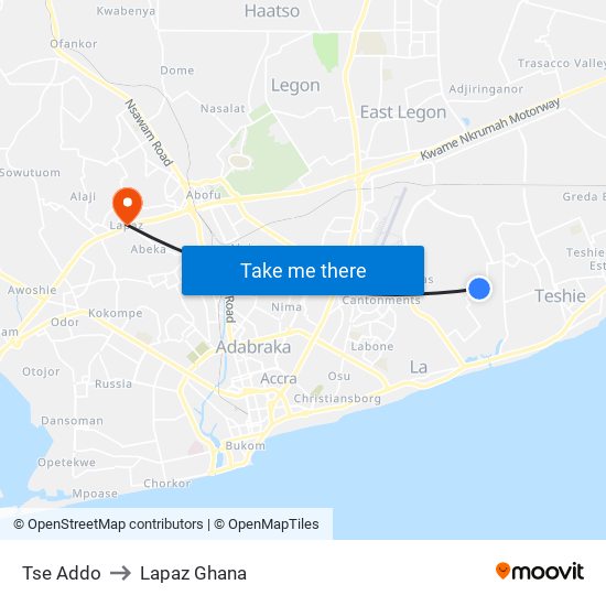 Tse Addo to Lapaz Ghana map
