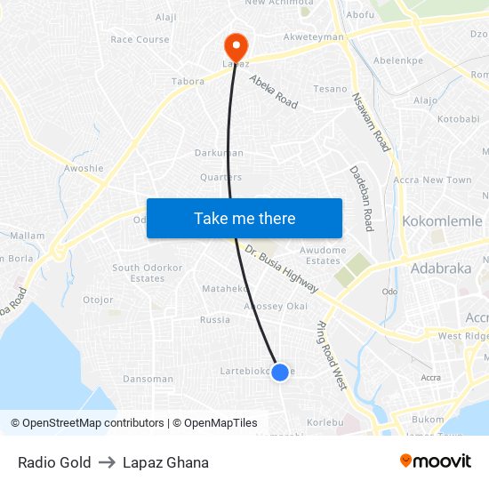 Radio Gold to Lapaz Ghana map