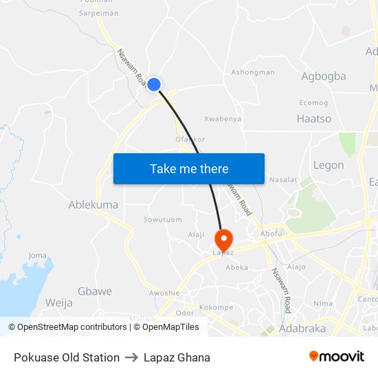 Pokuase Old Station to Lapaz Ghana map