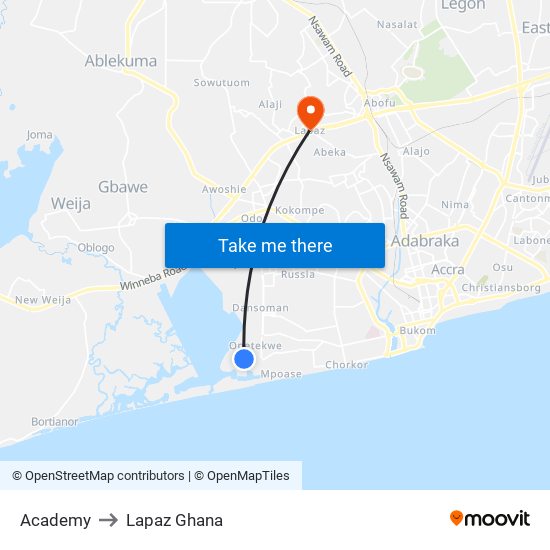 Academy to Lapaz Ghana map