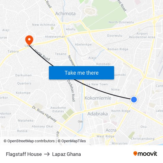 Flagstaff House to Lapaz Ghana map