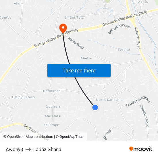 Awony3 to Lapaz Ghana map