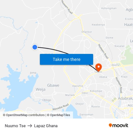 Nuumo Tse to Lapaz Ghana map