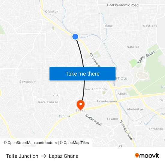 Taifa Junction to Lapaz Ghana map