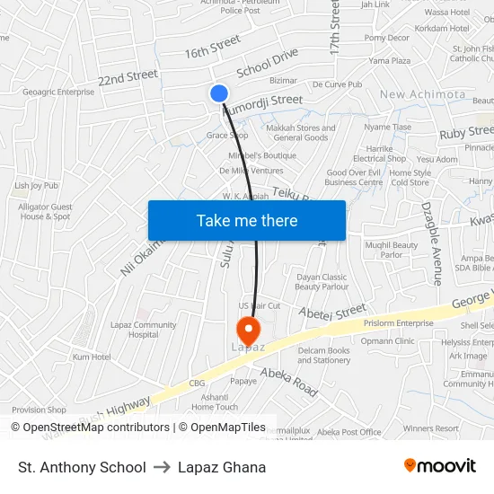 St. Anthony School to Lapaz Ghana map