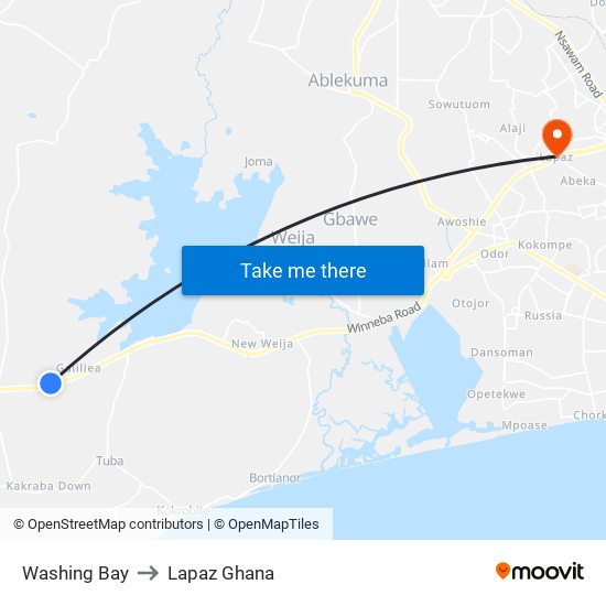 Washing Bay to Lapaz Ghana map