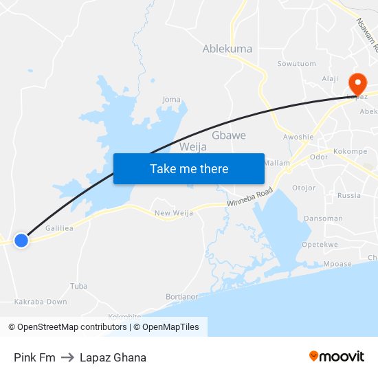 Pink Fm to Lapaz Ghana map