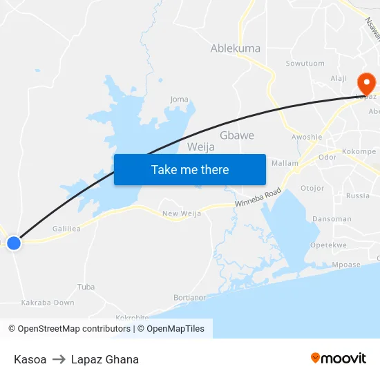 Kasoa to Lapaz Ghana map