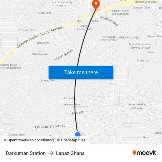 Darkuman Station to Lapaz Ghana map