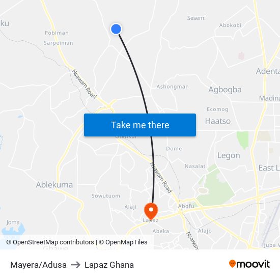 Mayera/Adusa to Lapaz Ghana map