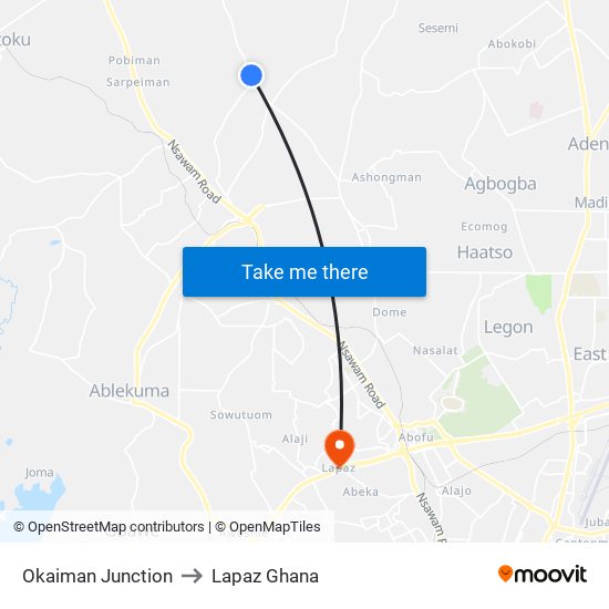 Okaiman Junction to Lapaz Ghana map