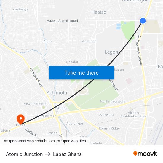 Atomic Junction to Lapaz Ghana map
