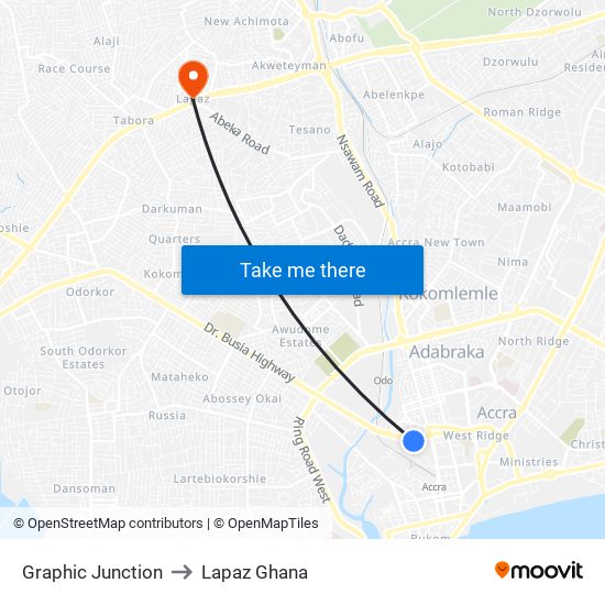 Graphic Junction to Lapaz Ghana map