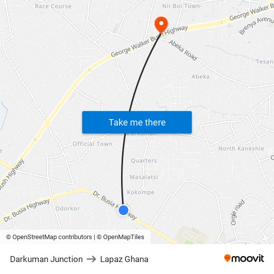 Darkuman Junction to Lapaz Ghana map