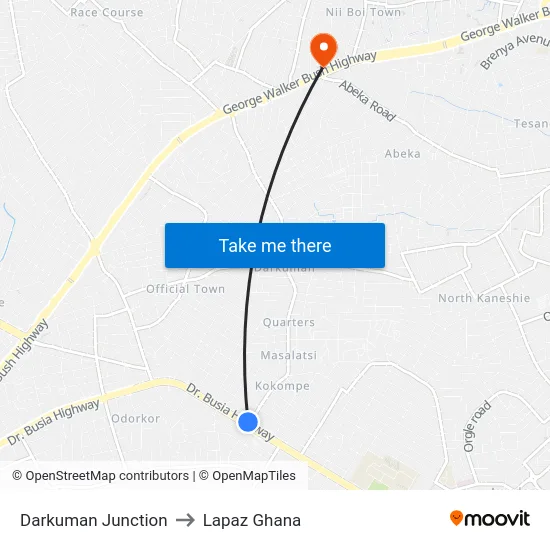 Darkuman Junction to Lapaz Ghana map
