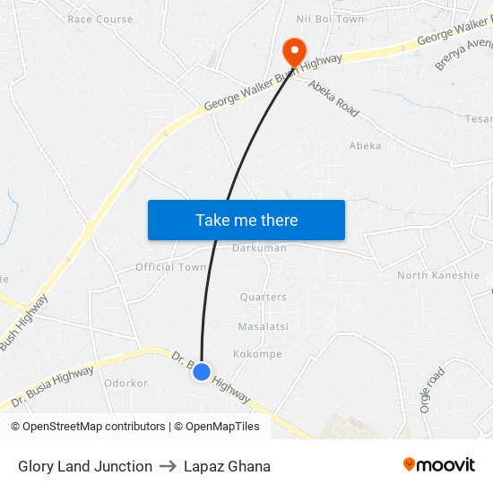 Glory Land Junction to Lapaz Ghana map