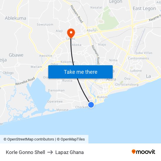 Korle Gonno Shell to Lapaz Ghana map