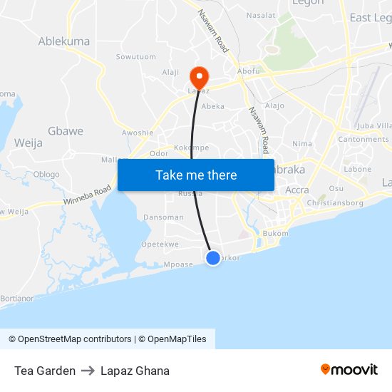 Tea Garden to Lapaz Ghana map