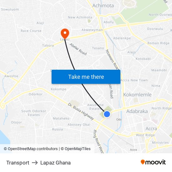Transport to Lapaz Ghana map