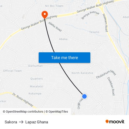 Sakora to Lapaz Ghana map