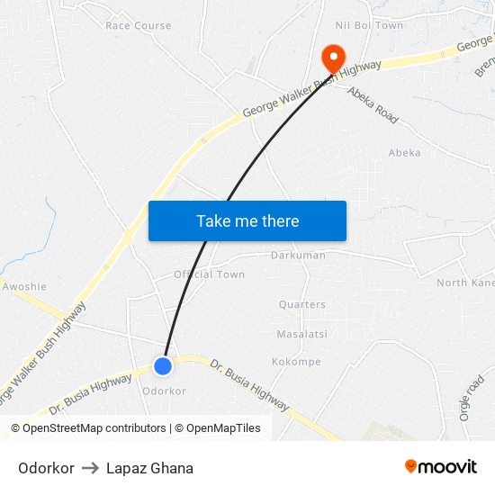 Odorkor to Lapaz Ghana map