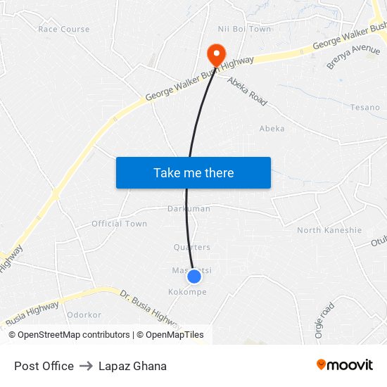 Post Office to Lapaz Ghana map