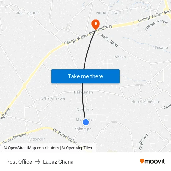 Post Office to Lapaz Ghana map