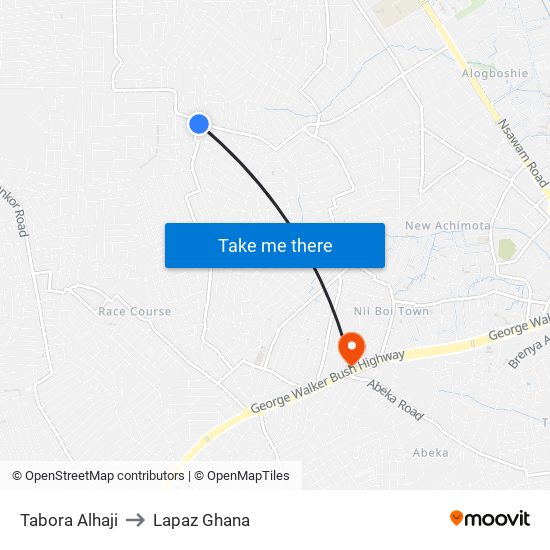 Tabora Alhaji to Lapaz Ghana map