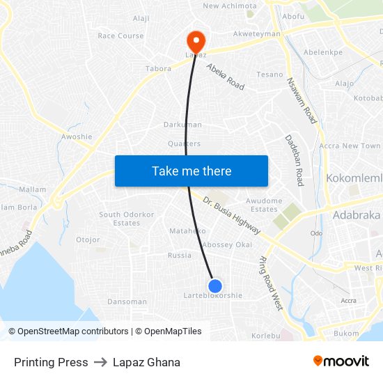 Printing Press to Lapaz Ghana map
