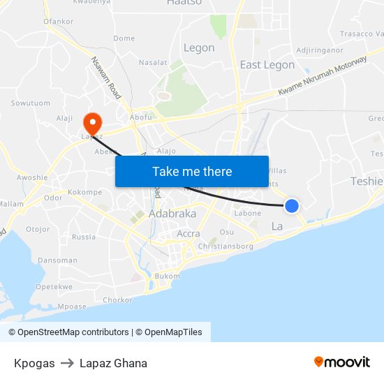 Kpogas to Lapaz Ghana map