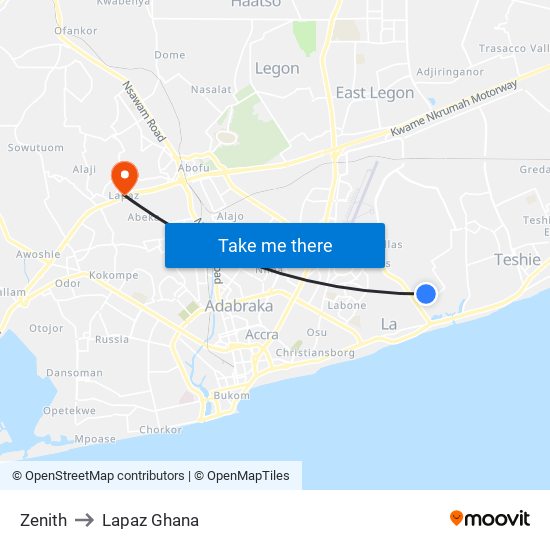 Zenith to Lapaz Ghana map