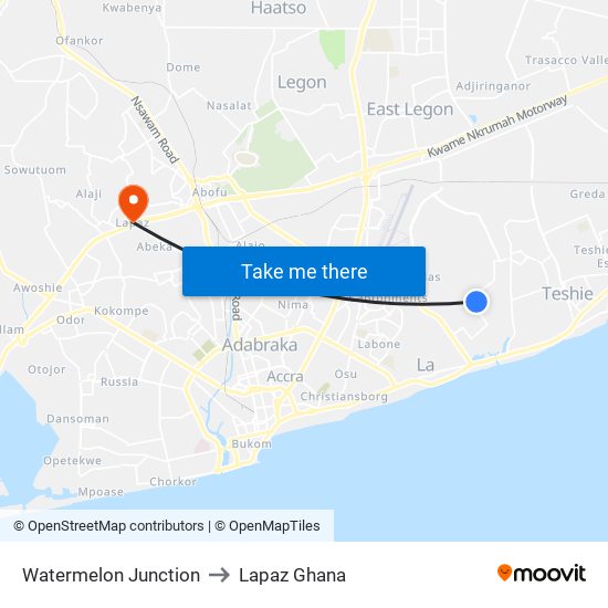 Watermelon Junction to Lapaz Ghana map