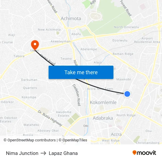 Nima Junction to Lapaz Ghana map