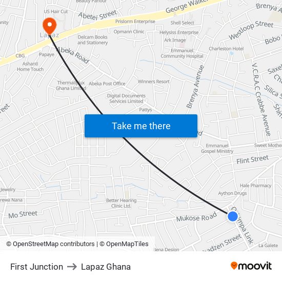 First Junction to Lapaz Ghana map