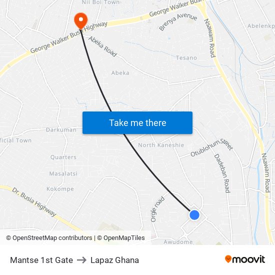 Mantse 1st Gate to Lapaz Ghana map