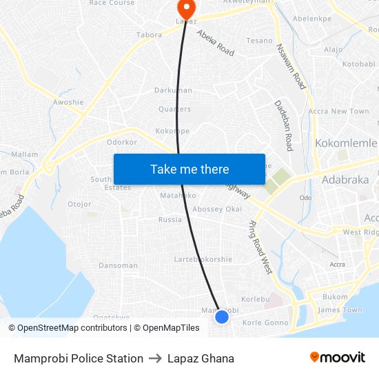 Mamprobi Police Station to Lapaz Ghana map