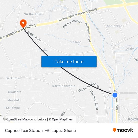 Caprice Taxi Station to Lapaz Ghana map