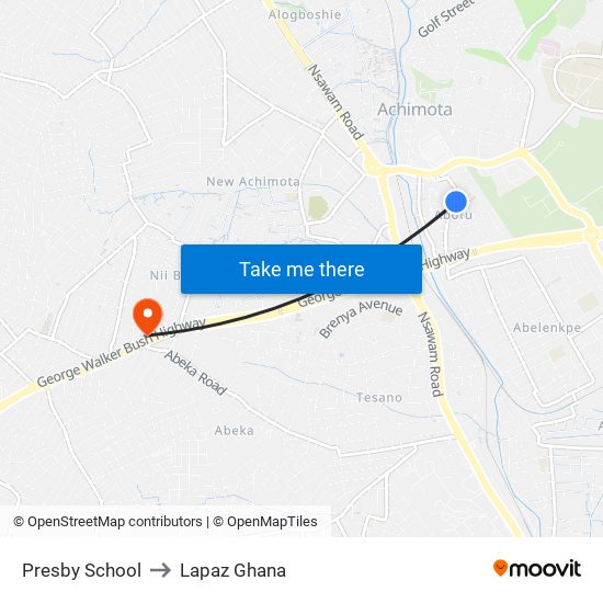 Presby School to Lapaz Ghana map