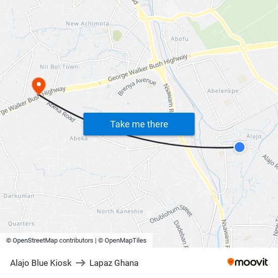Alajo Blue Kiosk to Lapaz Ghana map