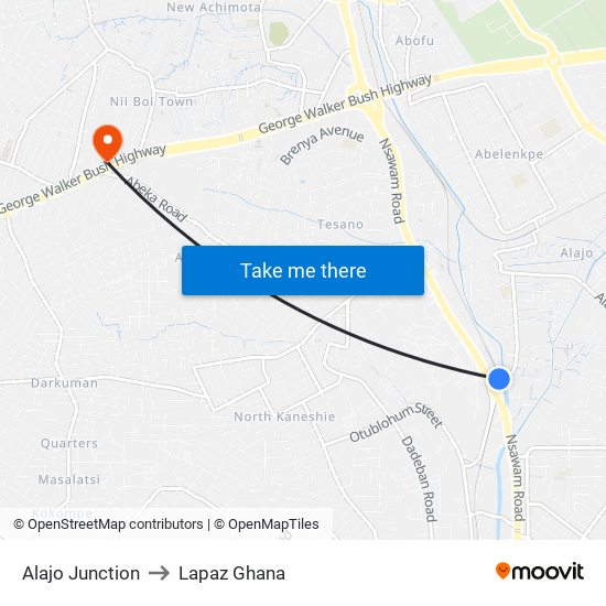 Alajo Junction to Lapaz Ghana map