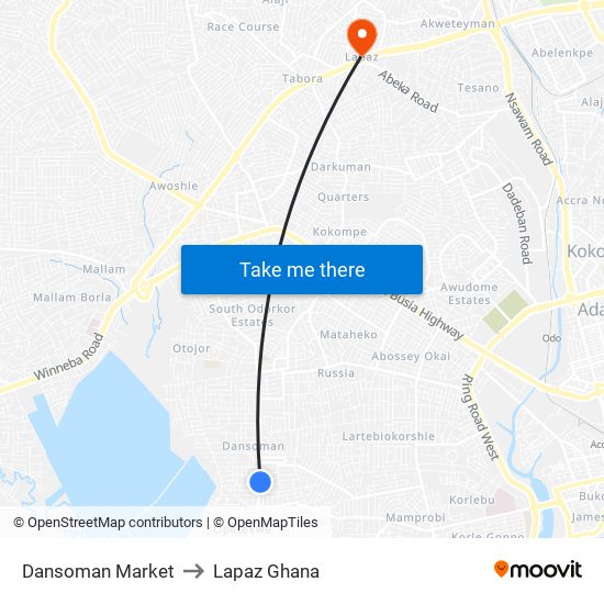 Dansoman Market to Lapaz Ghana map