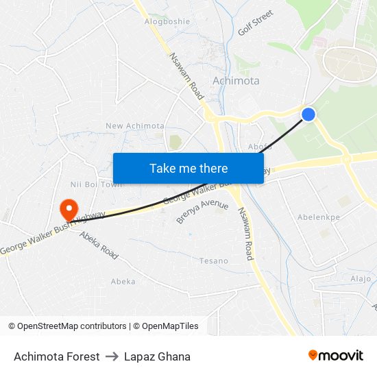 Achimota Forest to Lapaz Ghana map