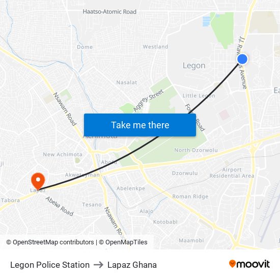 Legon Police Station to Lapaz Ghana map