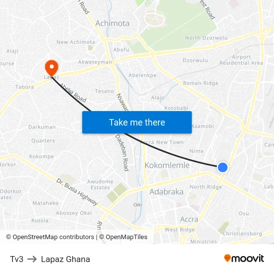 Tv3 to Lapaz Ghana map