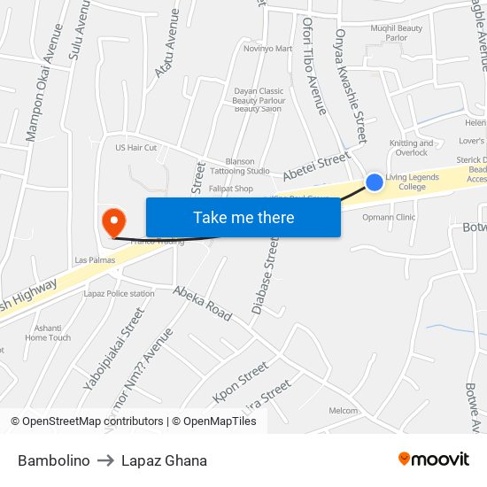Bambolino to Lapaz Ghana map