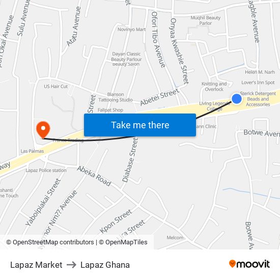 Lapaz Market to Lapaz Ghana map