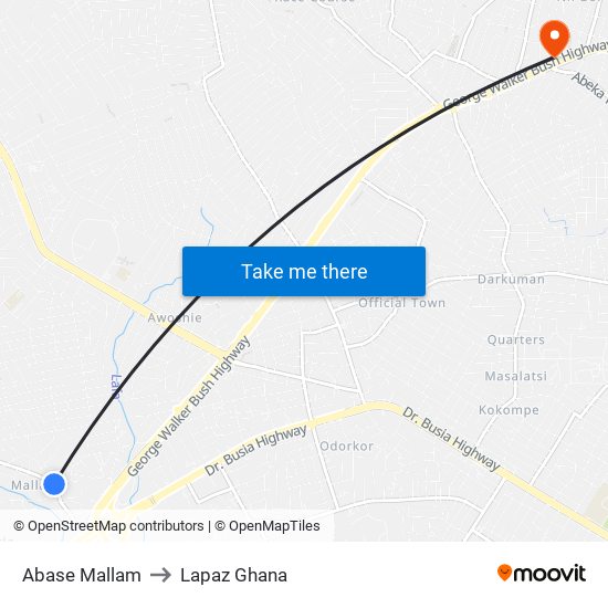 Abase Mallam to Lapaz Ghana map
